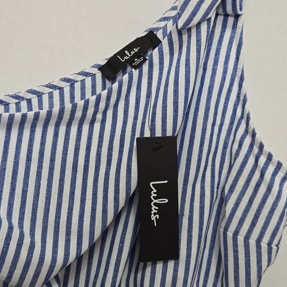 Lulu's Gleeful Getaway Nautical Striped Linen One Shoulder Midi Dress Size S - Picture 5 of 16